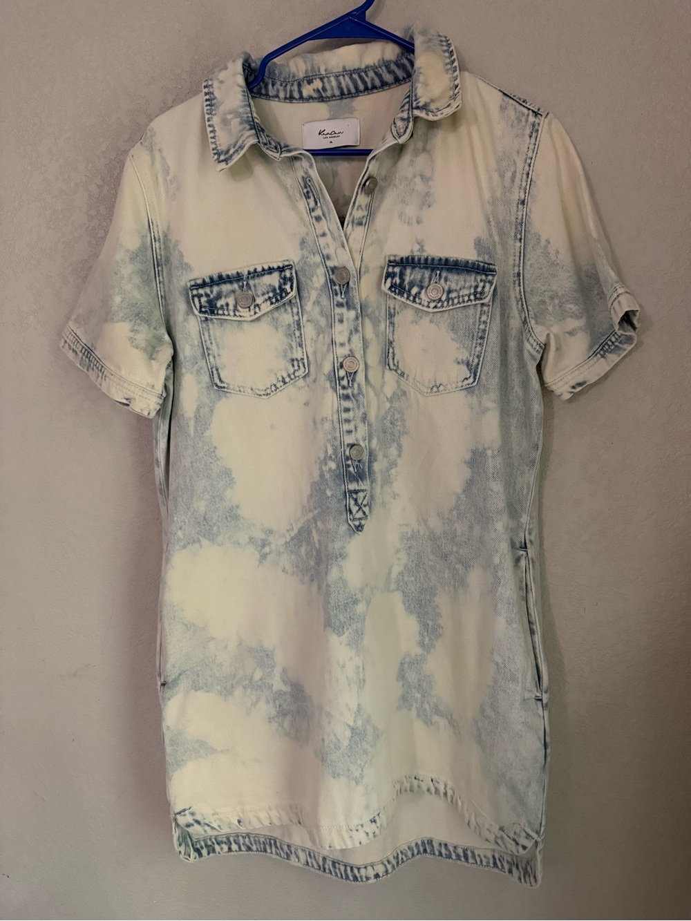 KanCan Los Angeles Acid Wash Denim Short Sleeve Shirt Dress Size XL
